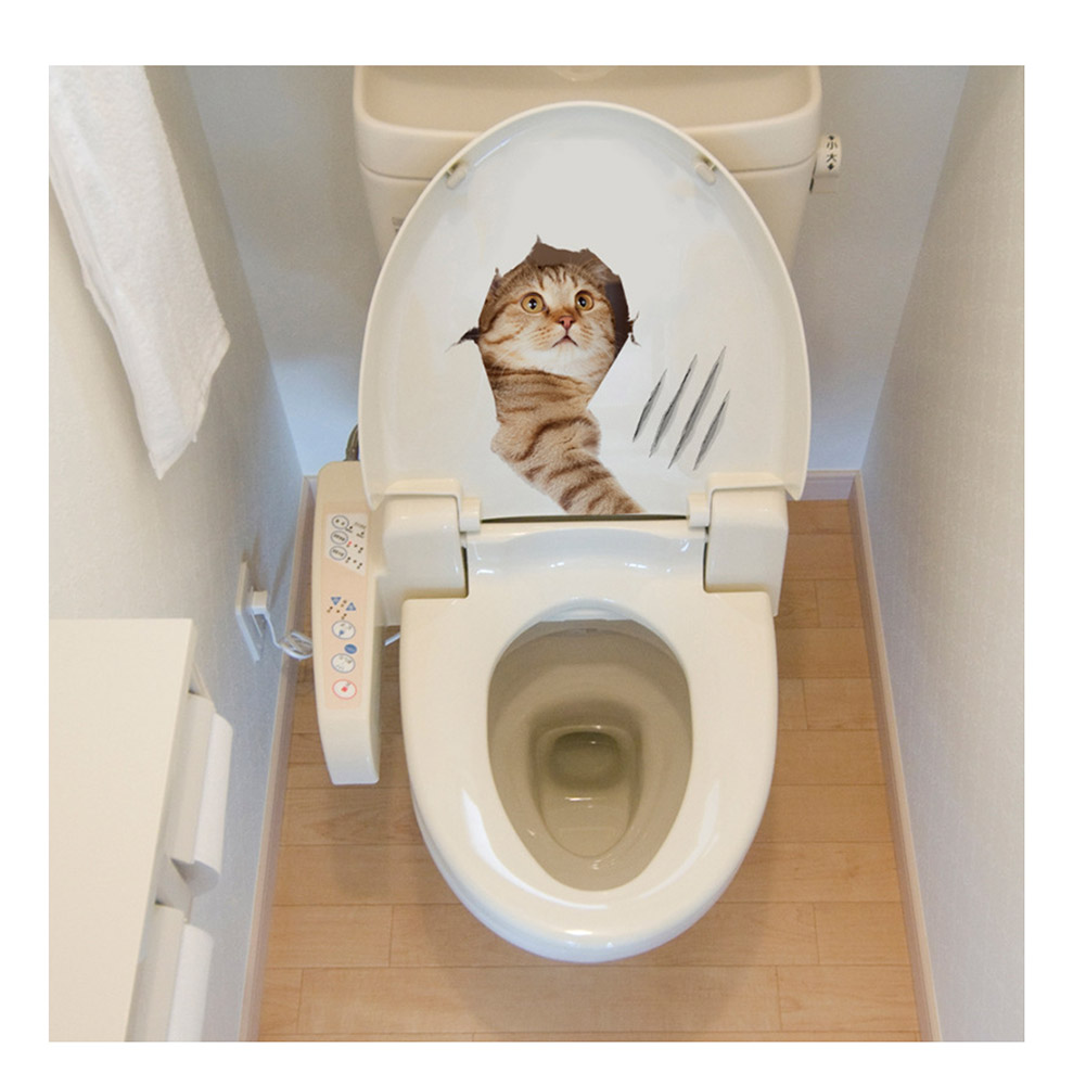 Katte sticker til væg tegneserie sød 3d kitty dyr levende badeværelse skræl og stok toilet mærkat okt 998: Sk2001