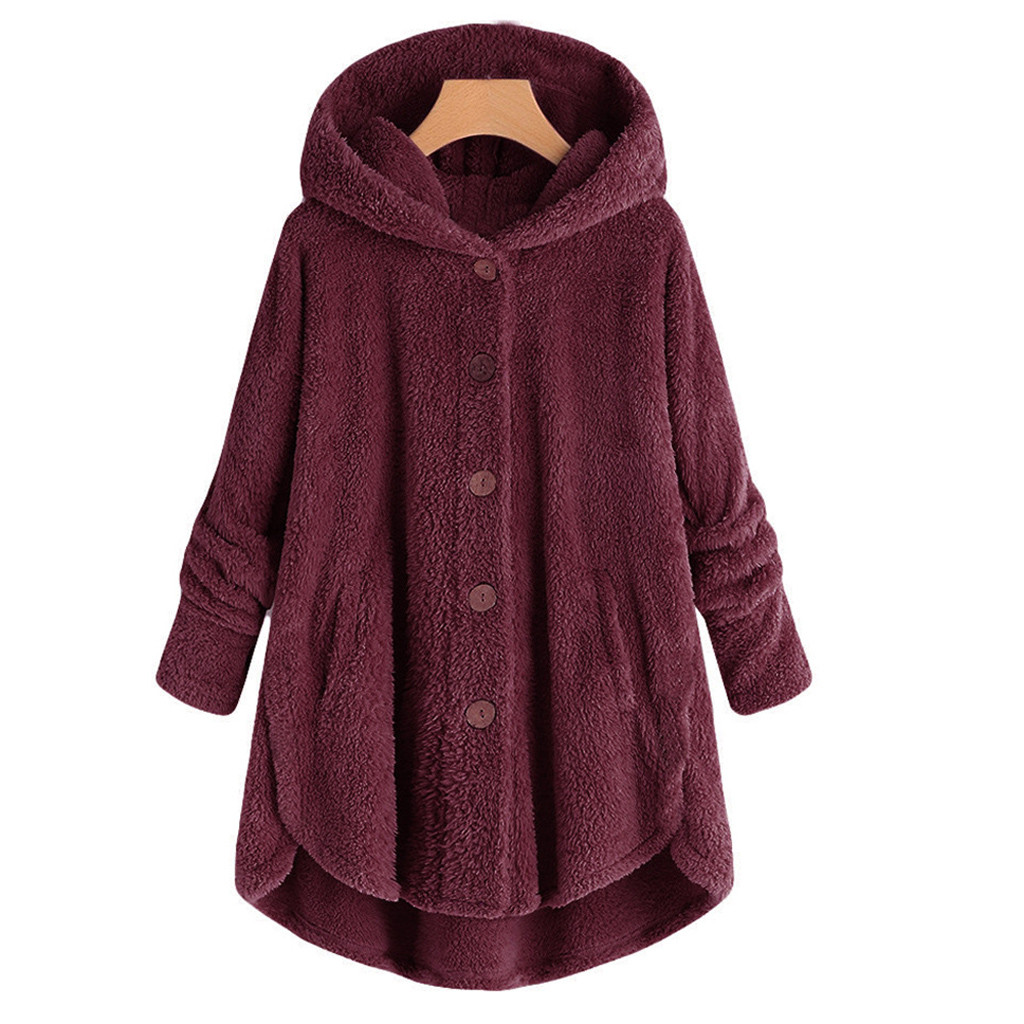 Manteau en laine pour femmes, grande taille, bouton, capuche, ample, Cardigan, veste d'hiver garde au: WE / L2