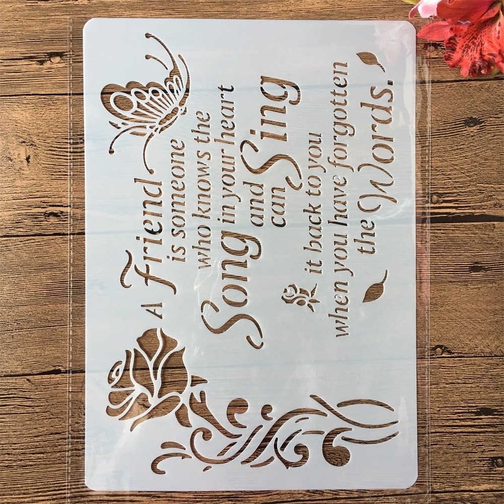 A4 Flower Butterfly Words DIY Craft Layering Stencils Painting Scrapbooking Stamping Embossing Album Paper Card Template