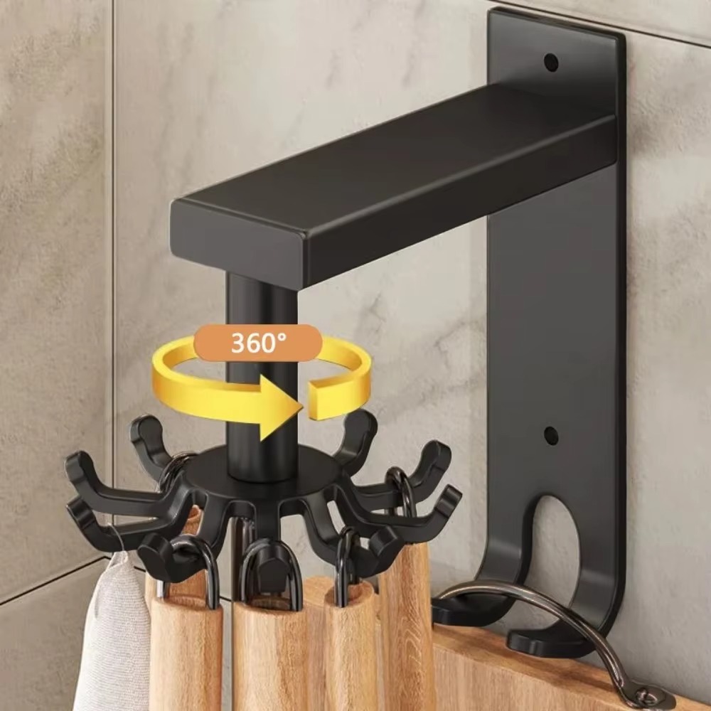 Estantes giratorios para cucharas de cocina, estante de almacenamiento de utensilios de cocina con soporte de carga fuerte, estante para cucharas y espátula montado en la pared no perforado para el hogar