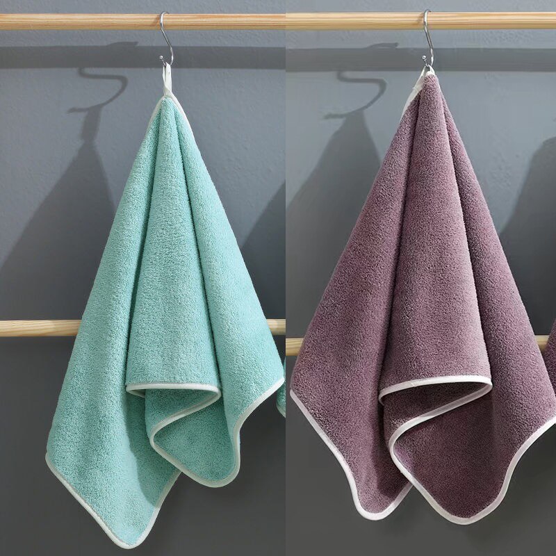 2 Pcs Soft Face Towels Pure Color Adult Face Towels High-density Coral Velvet Bathroom Bathing Absorbent Towel Bathroom Supply: Green and Bean Paste