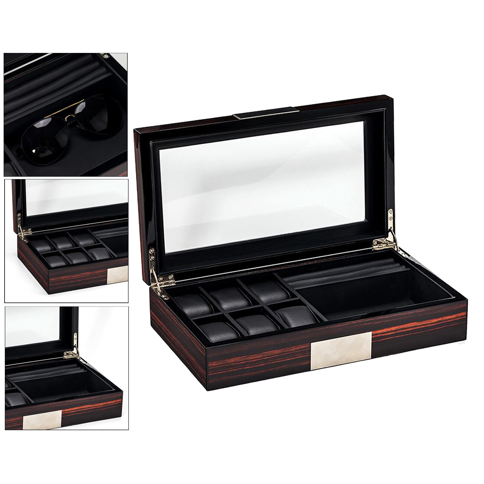 Horloge Box- Display Case & Organizer Voor Mannen Sieraden Horloge Houder 6 Horloge Slots & Brillen Slots Voor Zonnebril ringen