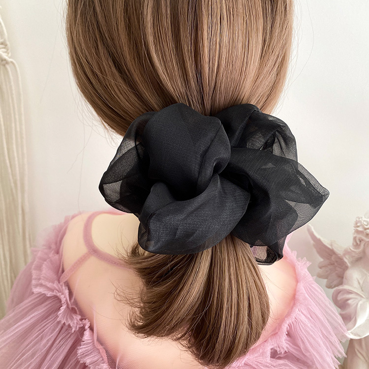 Para mujer, Scrunchie de encaje de gran tamaño para el cabello, cuerdas elásticas para el cabello de Color sólido, lazos para el cabello, banda para el cabello, accesorios elegantes para el cabello: Negro