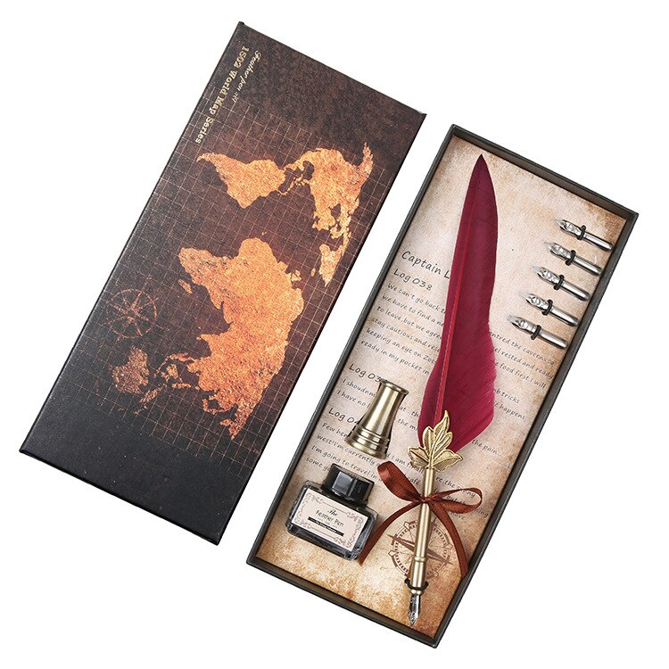 Vintage Antieke Veer Dip Pen Metalen Nibbed Pen Inkt Schrijven Quill Plakboek Veer Pen Set Creatieve Vulpen: 7