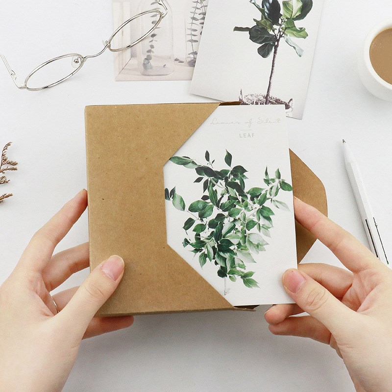 30 Pcs/pack Cute Leaves Postcards 143*93mm Leaf Plant Painting Style Note Card Postcard Kids