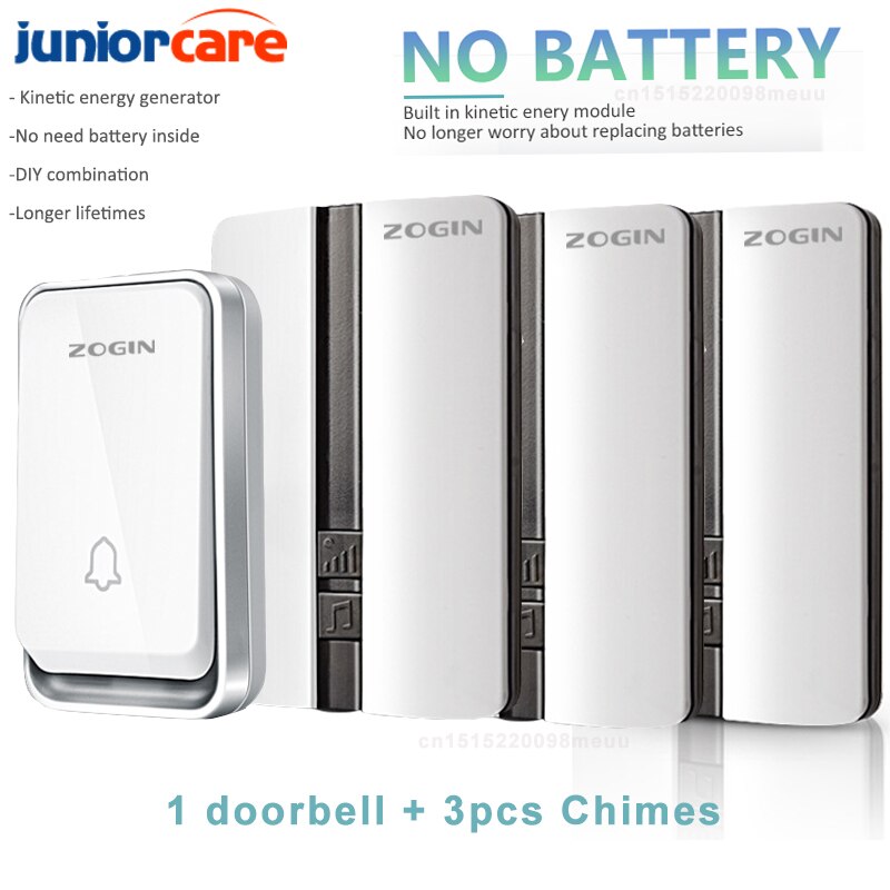 Smart Door Bell Sets Wireless Doorbell Waterproof Self-powered Button Home Outdoor House Chimes Receiver Free Battery Doorbell: 1 Doorbell 3 Chime / EU plug 