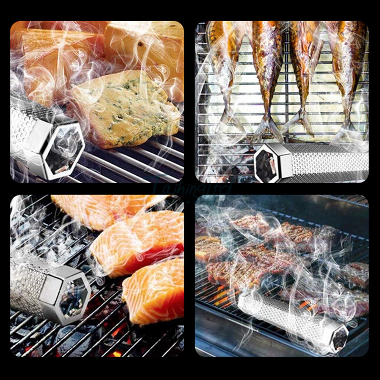 Pellet Smoker Tube, 12 inches Square Round BBQ Grill Cold Smoking Mesh Tube Smoke Generator Stainless Pellet Smoker