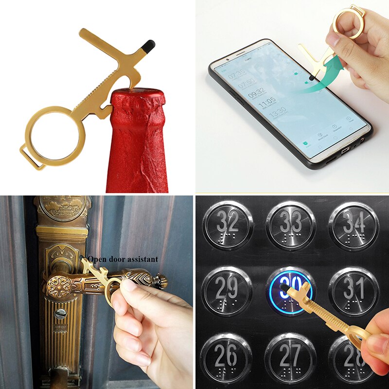 No Touch Door Opener With Telescopic Rope Zinc Alloy Keychain Key Unbuckle Hand Protection EDC Open Door Key Bottle Opener
