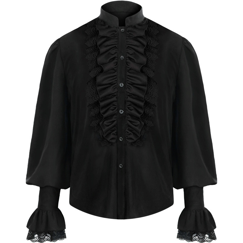 SYUHGFA-camisa pirata para hombre, ropa de vampiro, renacentista, Victoriano, Steampunk, gótico, con volantes, Medieval, Cosplay, Tops: Black / XL