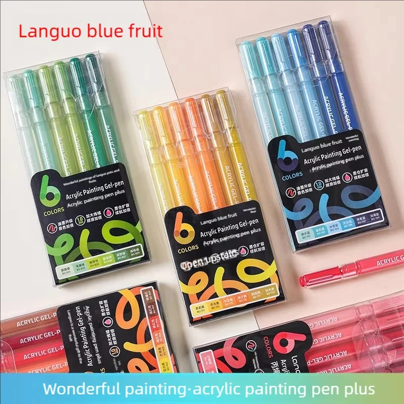 LANGUO 6Color Highlighter Marker Pens Acrylic Painting Art Markers Quick-Dry Non-Toxic for Students Supplies Korean Stationery