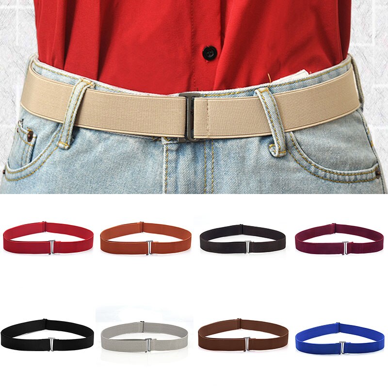 Women's Belt Adjustable Size Flat Buckle Elastic Waist Belt For Women Jeans Pant Belt No Show Stretch Belt Invisible Belt Band
