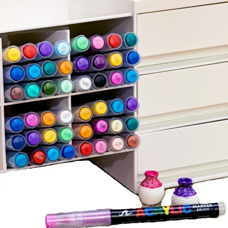 16 Farben Acryl-Marker, Pinselstifte für Stoff, Felsmalerei, Stein, Keramik, Glas, Leinwand, DIY, Kartenherstellung, Kunstbedarf