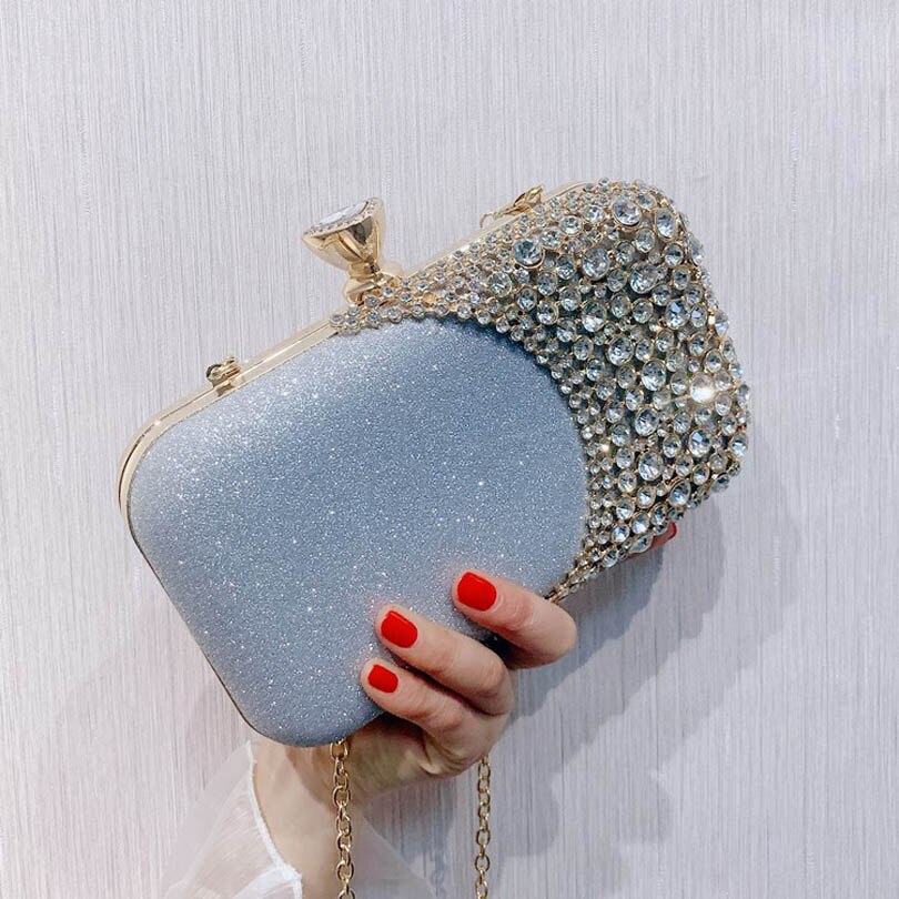 Kvinder clutch aftentaske beaded krystal dame bryllup pung rhinestones håndtasker sølv sort aften clutch tasker til kvinder: Sølv