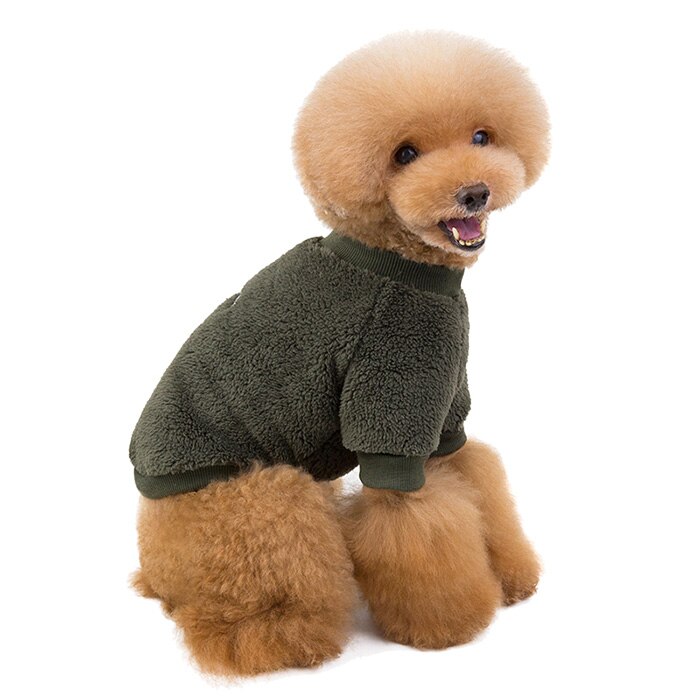 Syksy talvi lemmikki lämpimät koiranvaatteet pienelle koiralle yksinkertainen takki pehmo matala kaulus villakoira chihuahua keskikokoiset pentutarvikkeet: Tummanvihreä / M selän pituus 26cm