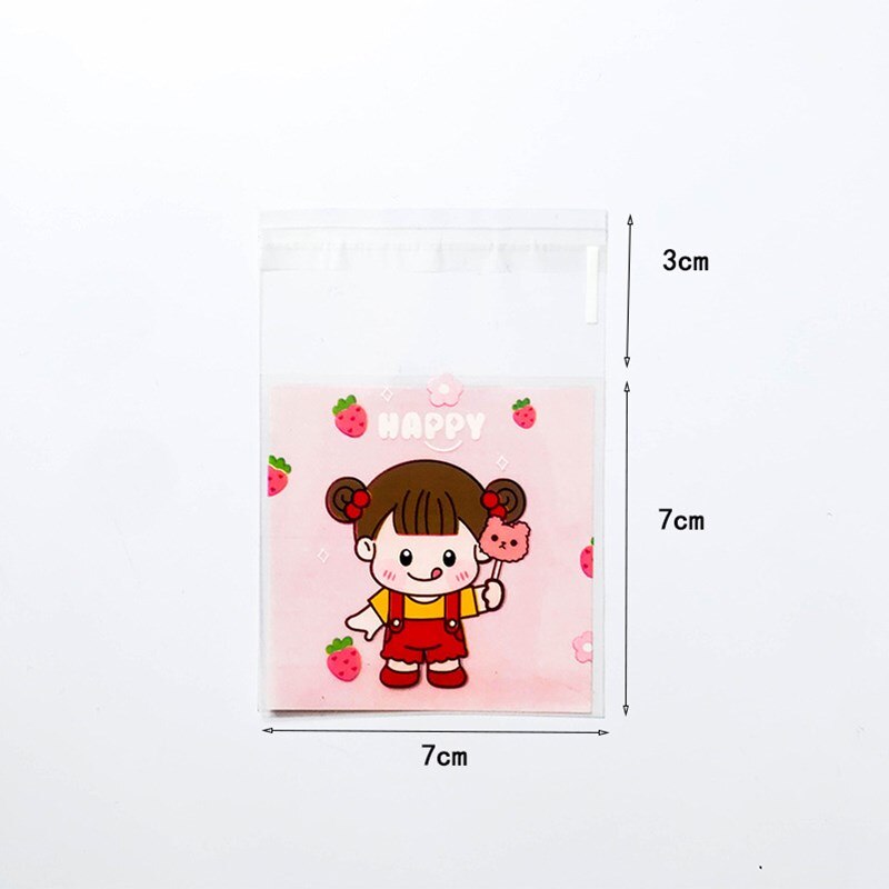 100 Stuks Jongen Meisje Zelfklevende Zakken Bakken Verpakking Ziplock Zak Cookie Snack Snoep Zak 7*7 + 3Cm