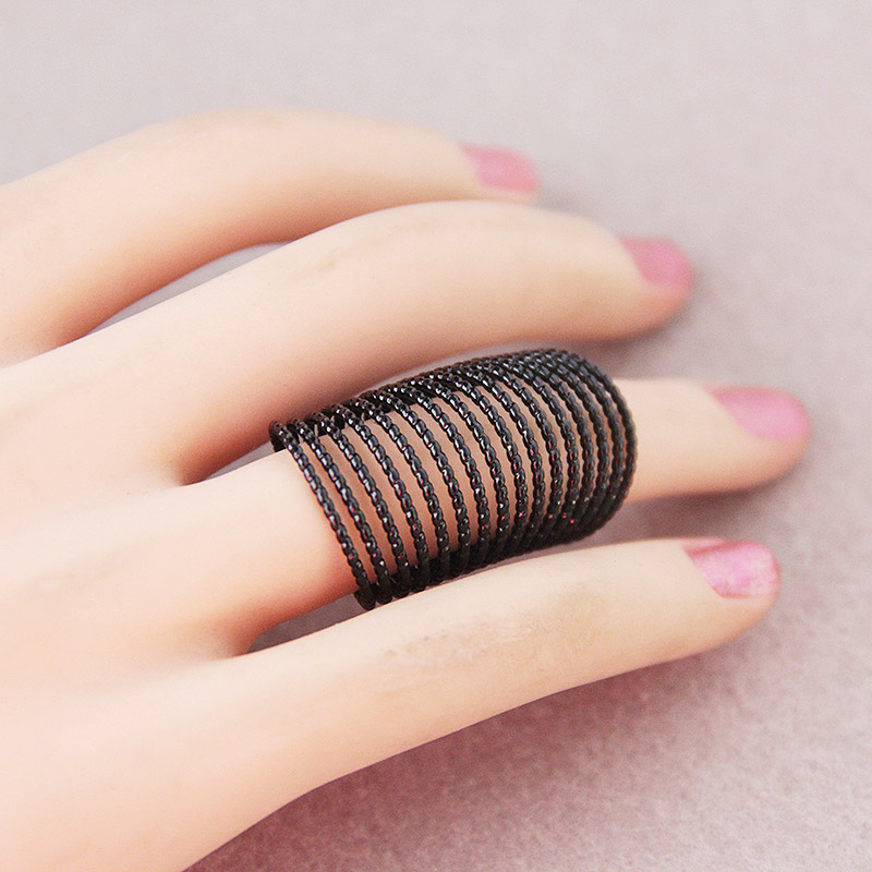 Vintage ring für frauen männer kreative einstellbar volle finger ringe gold silber schwarz Lange Frühling spirale kette Schmuck: Black