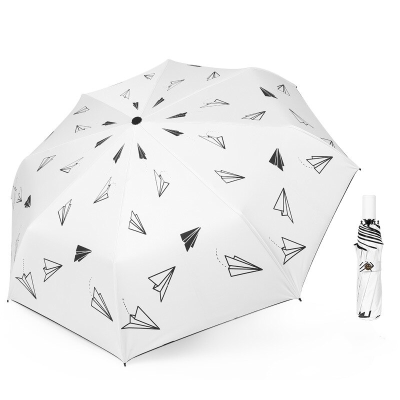 Yada papieren vliegtuig patroon 3- opvouwbare paraplu dames uv regenbestendige paraplu parasol regen zon licht paraplu's  yd200210: Yd200210wh