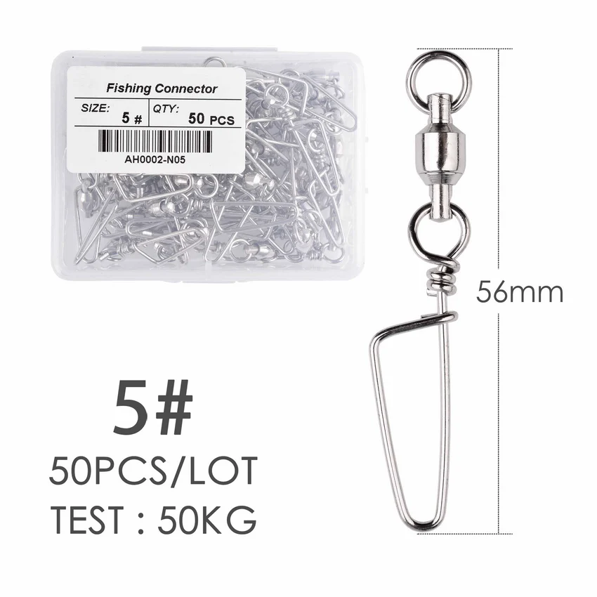 50pcs Fishing Ball Bearing Swivel with Coastlock Snap 0-6# Stainless Barrel Swivels Hook Lure Fishing Connector Tackle Box: green