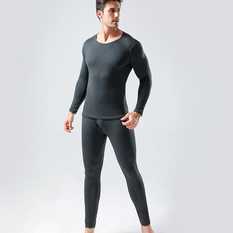 men's aerobic skin friendly underwear elastic thin bottomed pajamas round neckline homme warm suit: Black / XXL