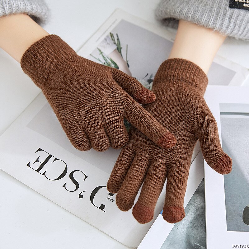 Vinter høsthansker berøringsskjerm varme votter kvinner menn bomull strikket fem fingre hansker håndvarmer guantes jul
