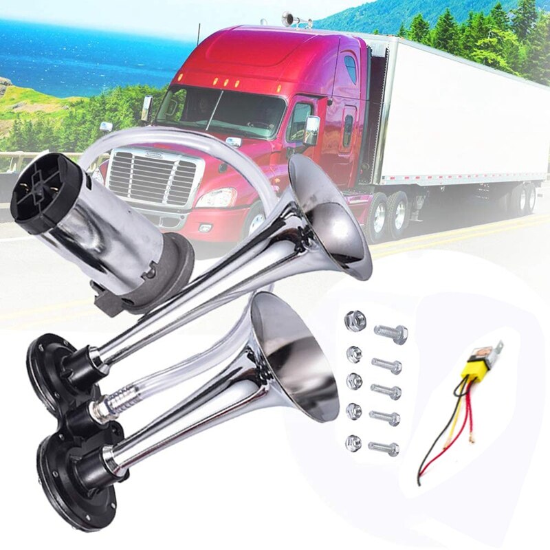 150db bil air horn kit, super høyt twin tone forkromet sink dual trompet air horn med kompressor for alle 12v biler bil t