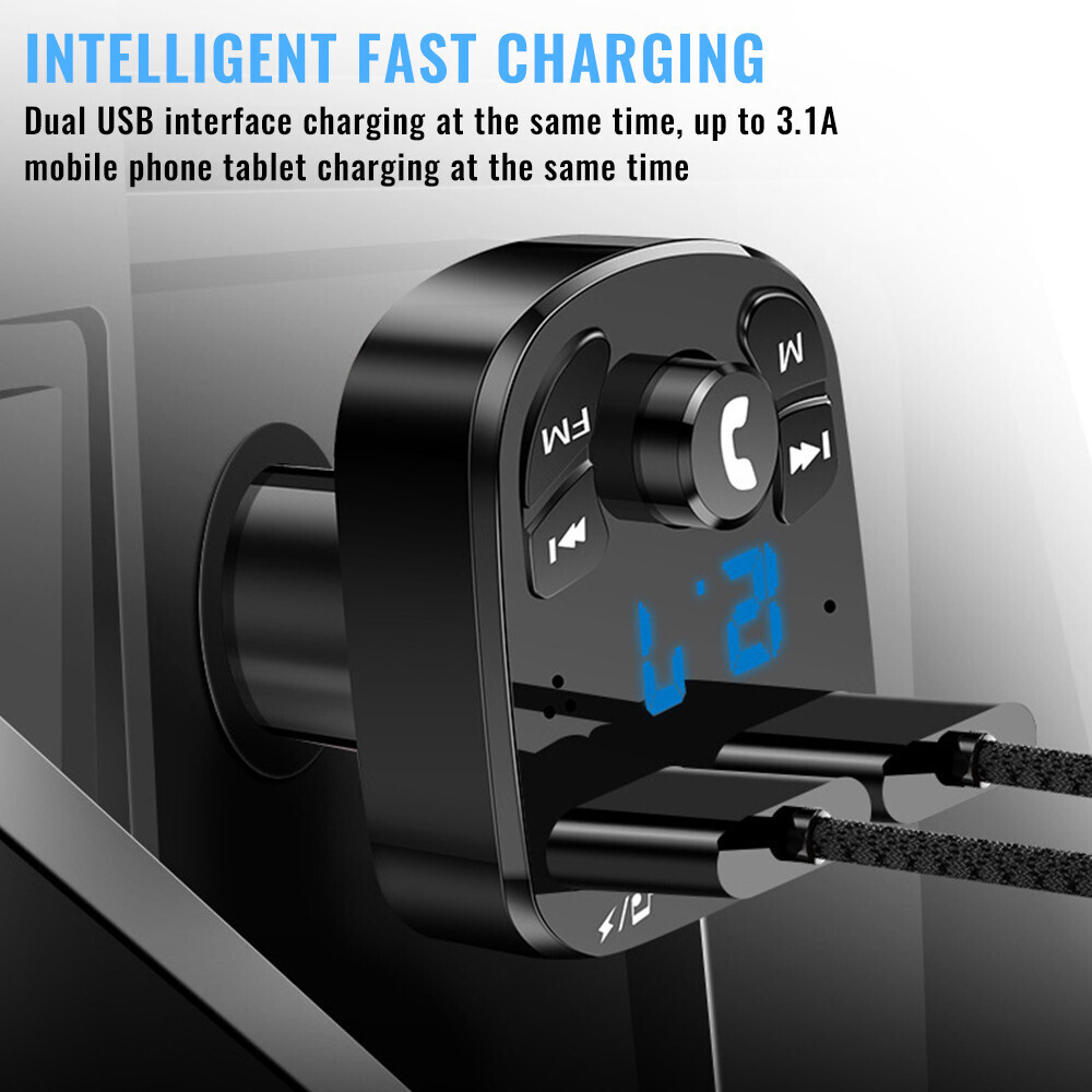 Chargeur de voiture Bluetooth 5.0, transmetteur FM, double lecteur MP3 USB, mains libres, pour téléphone portable, 3.1A, Radio automatique, accessoire de voiture