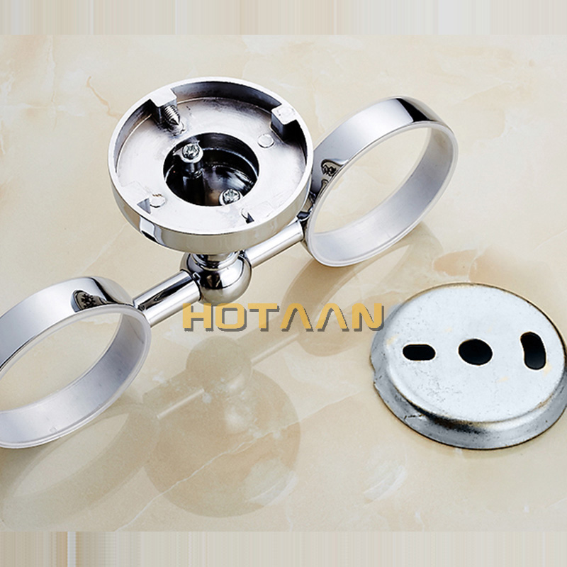 Chrome Color Tumbler Holders Double Glass Cup Holders Wall-mount Toothbrush Tooth Cup Holders Bathroom Accessories Hardware
