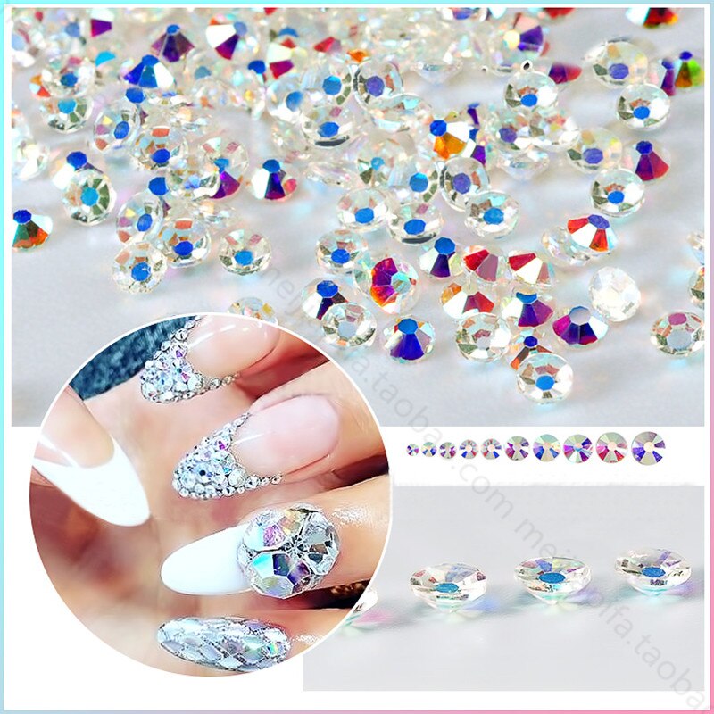 Yanruo 2058 Transparant Ab Niet Hotfix Unfoiled Terug Crystal Ab Strass Steentjes Voor Nagels Art Ambachten Diy
