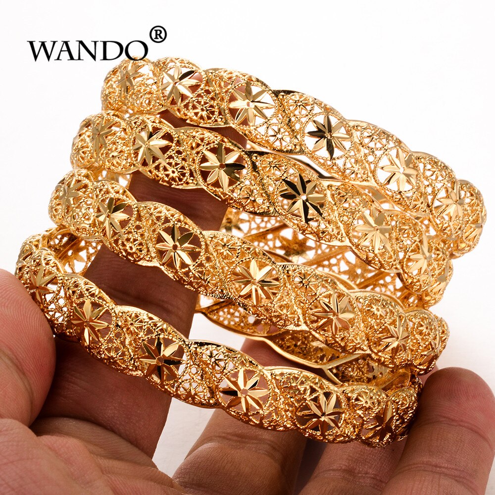 WANDO 4 braccialetti di nozze di colore oro etiope per le donne braccialetto della sposa gioielli africani Ramadan medio oriente articoli regali toledo