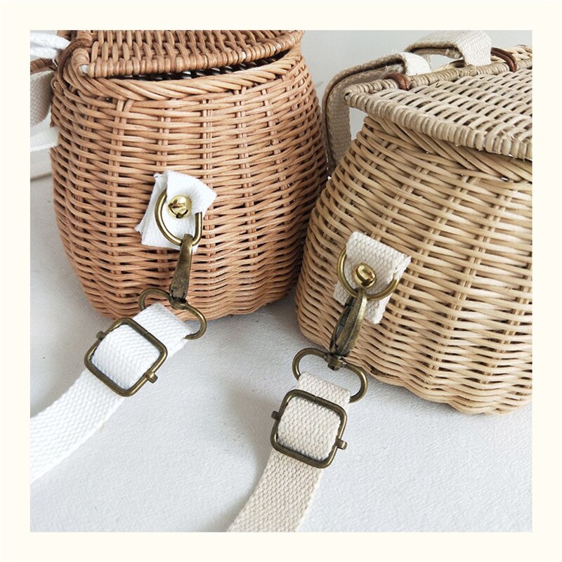 Sac à dos de rangement en paille en osier | Panier de vélo Vintage, fait à la main, rotin suspendu, sac de rangement, décor nordique pour chambre d'enfants filles