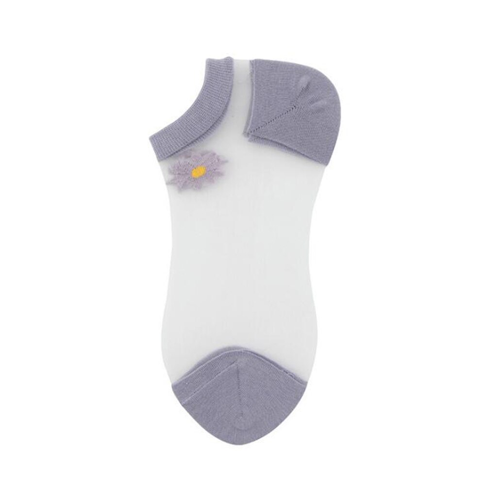 Small Daisy Sheer Tulle Floral Ankle Socks Women Best Mesh Transparent Girls Cute Black White Sheer Lace Nylon Socks Target Pop: Purple 