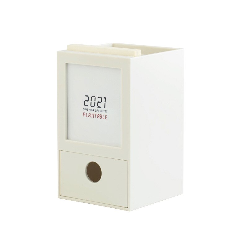 Calendar 2022 Desk Calendar Pen Holder Desktop Stationery Storage Business Office Desk Decoration: White 2022