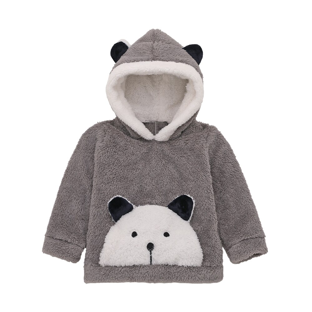 Pudcoco isbjørn plysj fleece hette småbarn baby gutter jenter polstret søt tegneserie sweatshirt topp pels hettegensere klær: Grå / 3t
