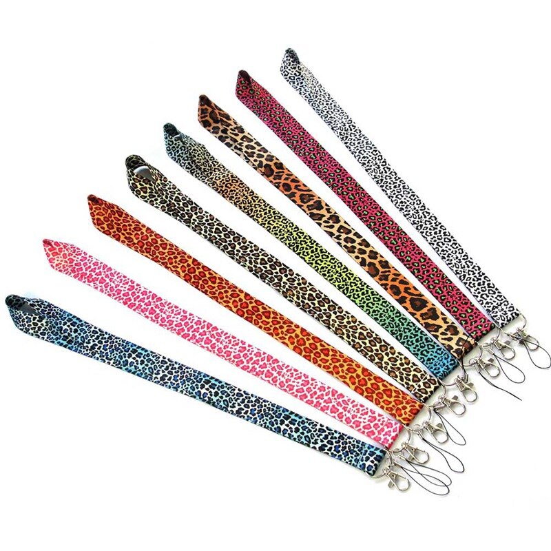 Moderno llavero con cordón de teléfono móvil tarjeta de identificación con estampado de leopardo, correas de cuello de Teléfono Animal con llavero