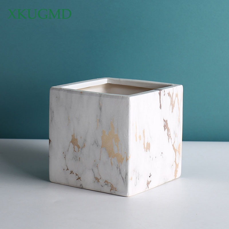 Marmer Patroon Keramische Bloempot Vierkante Cilinder Creatieve Bloempot Desktop Bloemstuk Container Woondecoratie