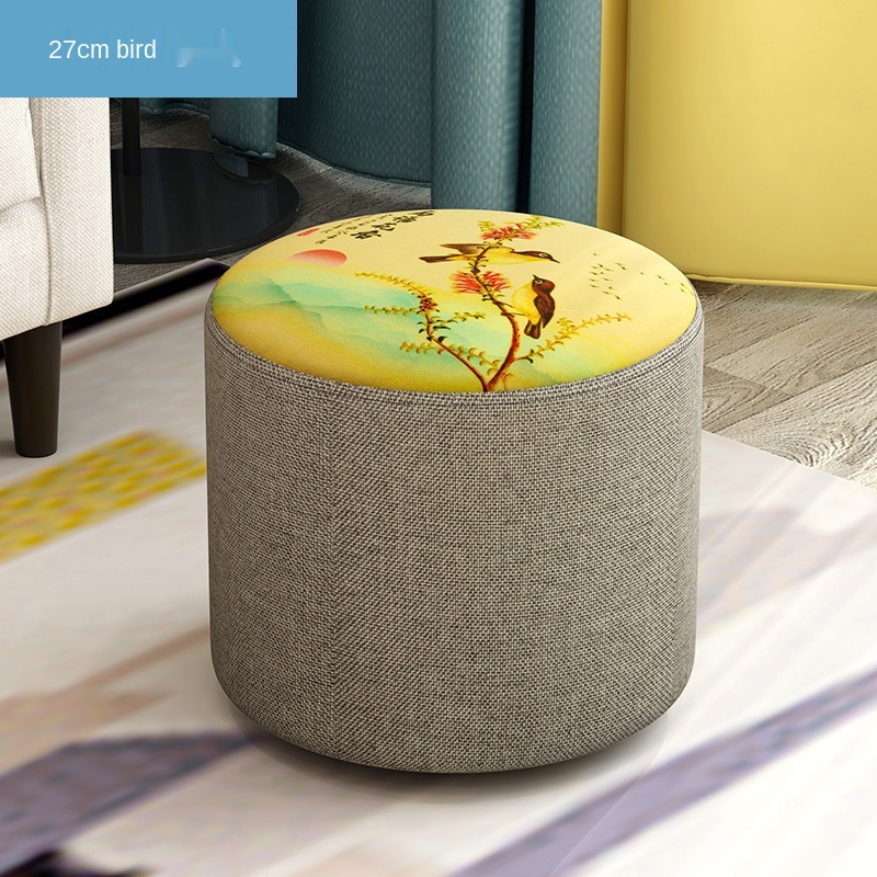 Nordic Household Small Stool Bench Low Sofa Stool Fabric Round Small Chair Shoe Changing Small Wooden Stool: 27X28CM-F