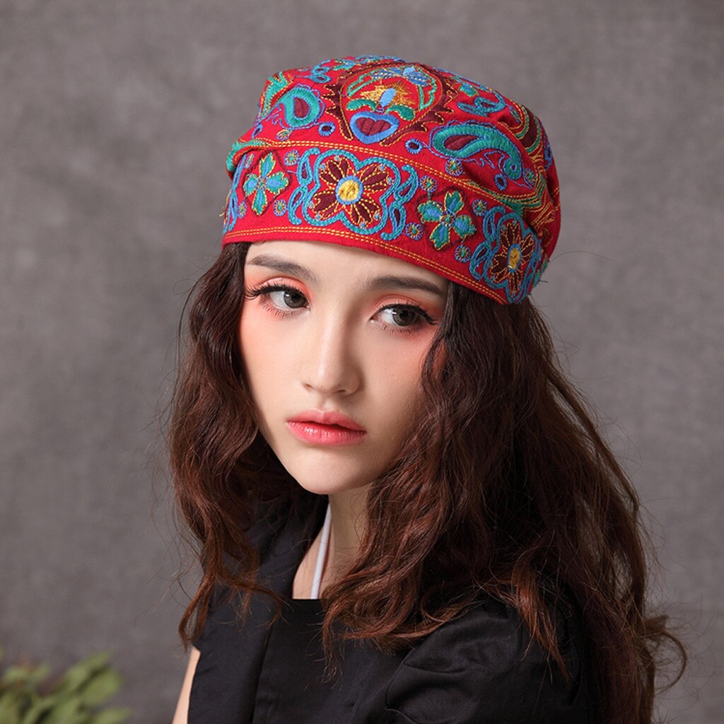 Huis &amp; Nest Mode Vrouwen Mexicaanse Stijl Etnische Vintage Borduurwerk Bloemen Bandana Rode Print Hoed Outdoor Caps Vrouwen Hoeden: Red