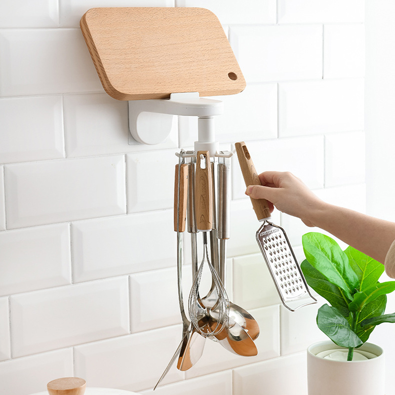 1PC Free-Punch Kitchen Storage Rack Wall-mounted Household Shelf Rotating Hook Pot Kitchenware Hook