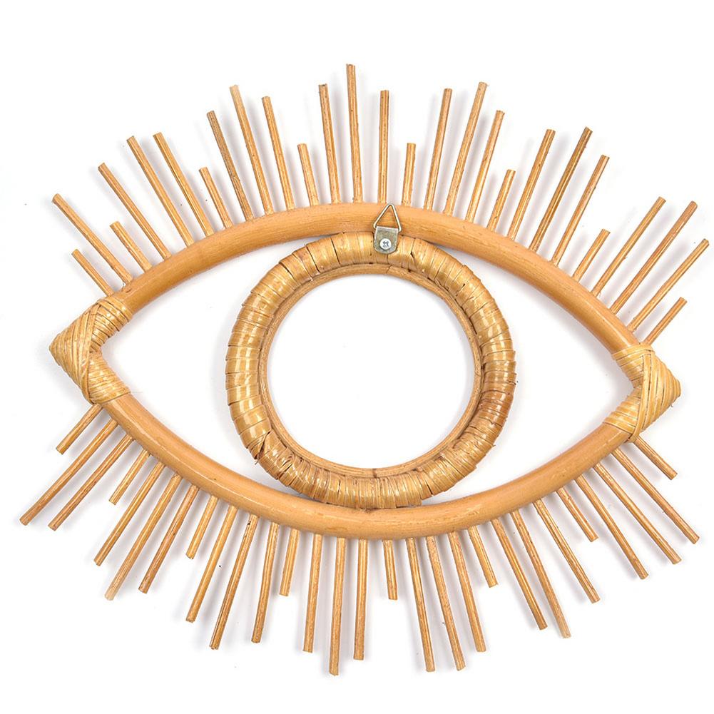 Eye Shape Decor Mirror Frame Rattan Art Decor Makeup Mirror Dressing Bathroom Wall Hanging Mirror Frame Crafts