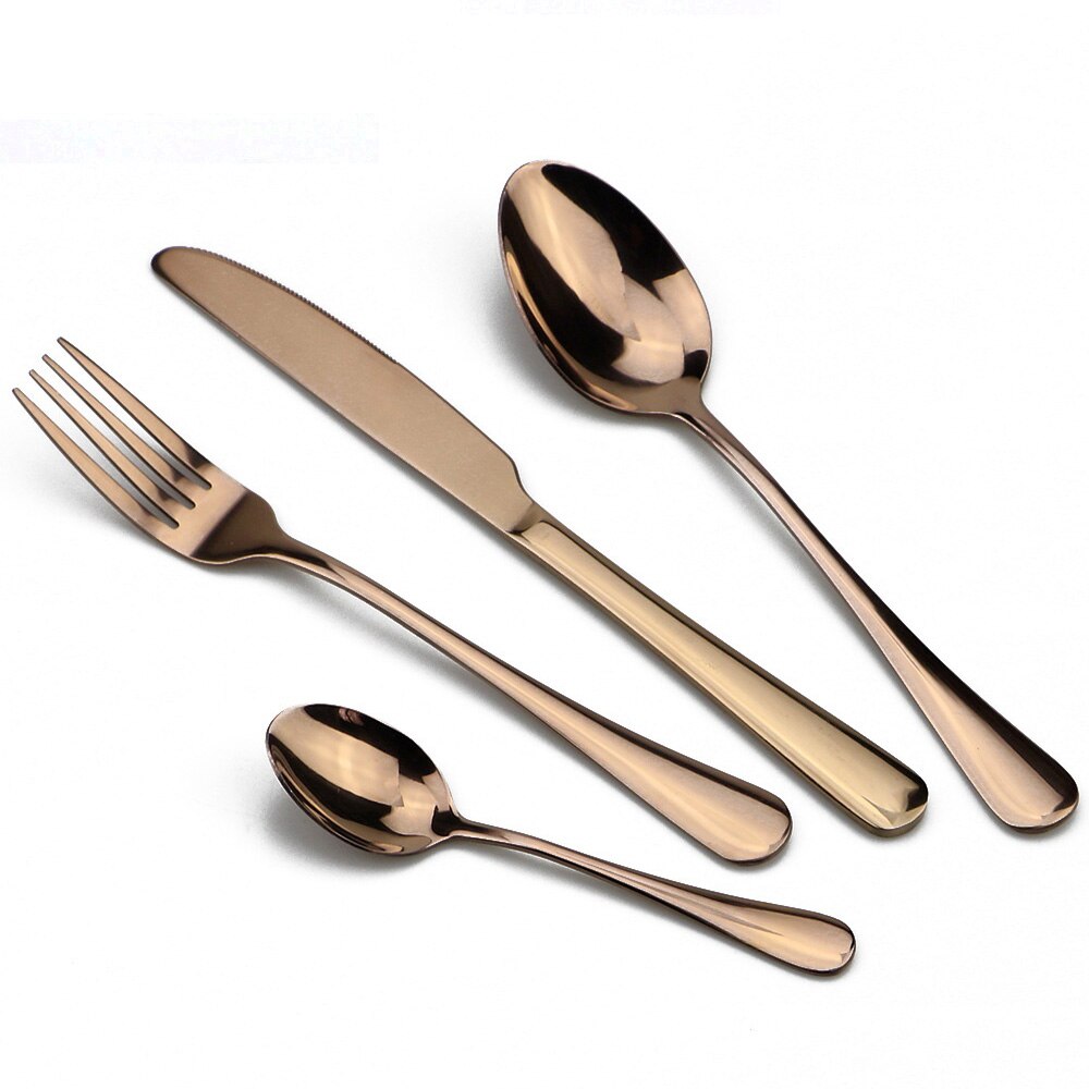 24PCS Noble Blue Stainless Steel Flatware Set Dinnerware Cutlery Set Knife Forks Coffee Spoons Box Black Golden Silverware Set: Gold   Box / Rose  24pieces