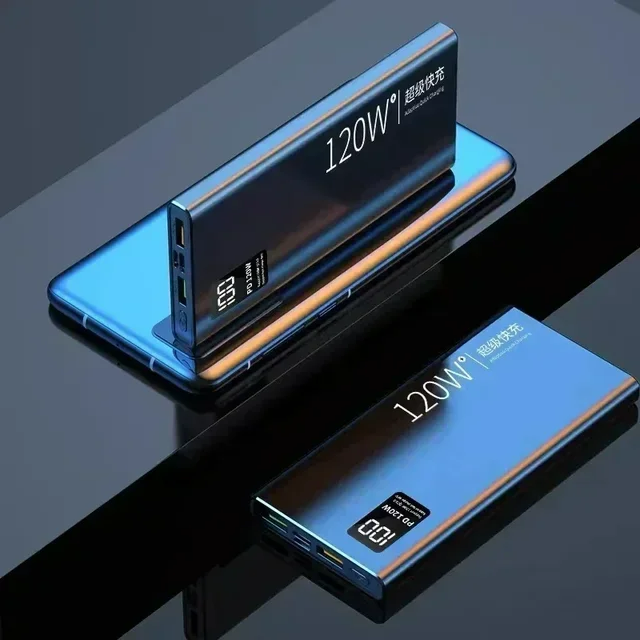 80000mah power bank 120w carregamento super rápido 100% capacidade suficiente carregador de bateria portátil display digital para iphone xiaomi: Prateado / 20000mah