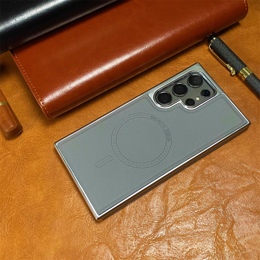 Étui magnétique en cuir à cadre souple plaqué , pour Samsung Galaxy S25 S24 S23 S22 Ultra Magsafe, Charge sans fil