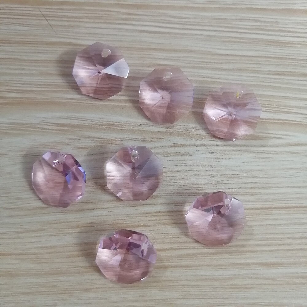Camal 20Pcs (Een Gat) roze 14Mm Kristal Achthoekige Losse Kraal Prisma Kroonluchter Lamp Deel Bruiloft Middelpunt Opknoping Decoratie