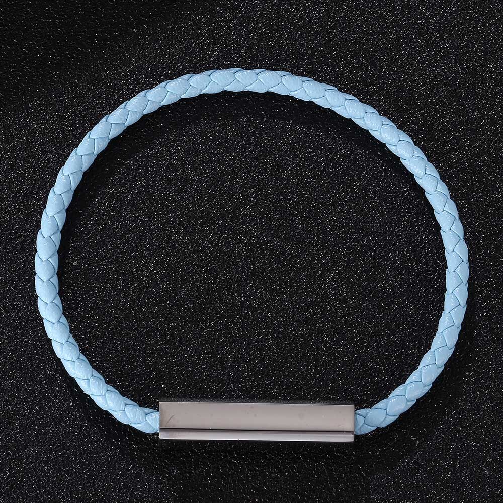 Blått läderarmband män rostfritt stål magnetlås handgjorda män armband armband flätat läderarmband  bb0623