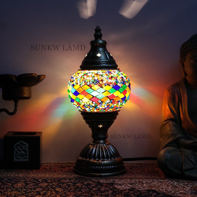 Nyeste tyrkiske mosaik bordlampe vintage art deco håndlavet lamparas de mesa kugle glas romantisk sengelampe led natlampe