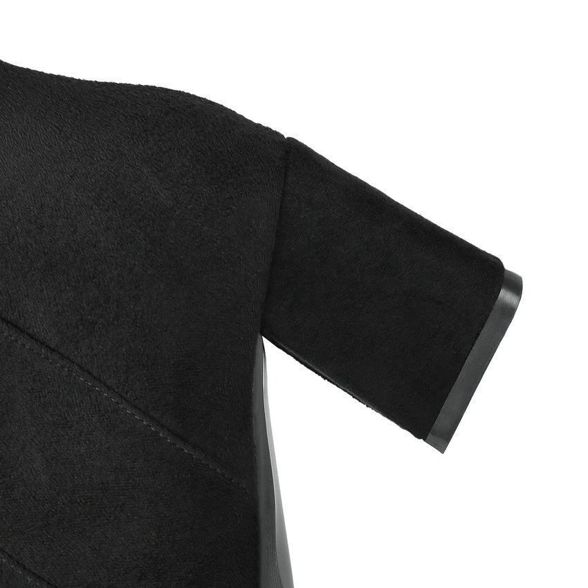 Qutaa höst vinter scrub rund tå blixtlås dam skor fyrkantiga högklackade strass knähöga stövlar storlek 34-43