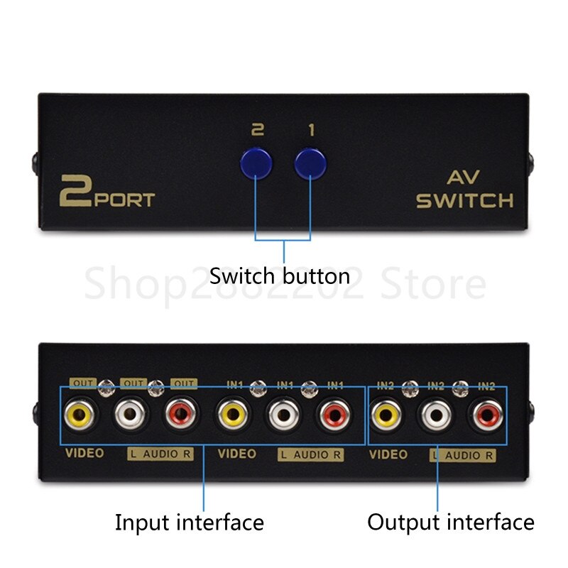 2 port av rca switch 2 in 1 out kompositvideo l/r switcher vælgerboks til dvd -afspiller snes  n64 ps2/3 spilkonsoller
