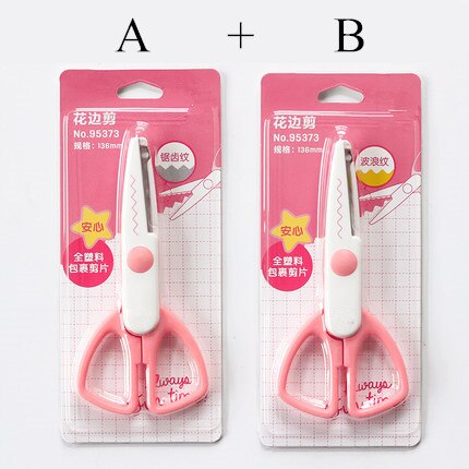 2Pcs Laciness Schaar Metalen En Plastic Diy Foto Snijder Papier Scrapbooking Kant Gekarteld Wave Kant Craft Briefpapier Schaar: A