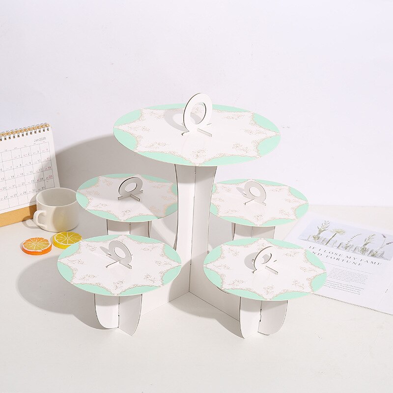 5 Plate Cardboard Afternoon Tea Cupcake Cake Stand Birthday Party Dessert Display Stand Pastry Serving Platter for Party Decor