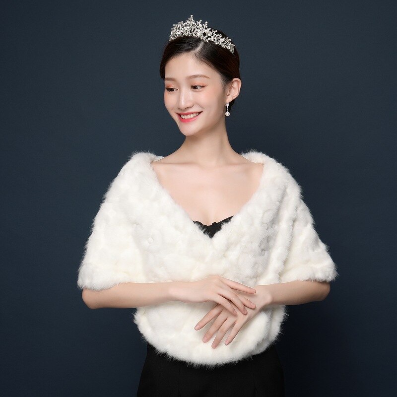 neue Winter Auf Lagerbier Weiß Elfenbein Faux Pelz Jacke Hochzeit Braut wickelt Wärmer Frauen Schal Umhänge Mit Muffen zubehör